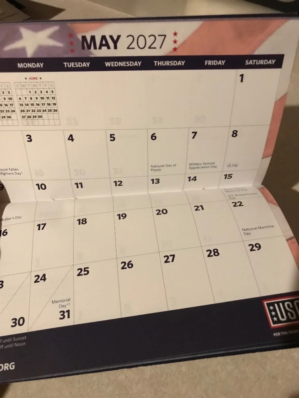 $4 Bundled! 2027 USO desk or pocket Calendar Civic and Christian holidays
